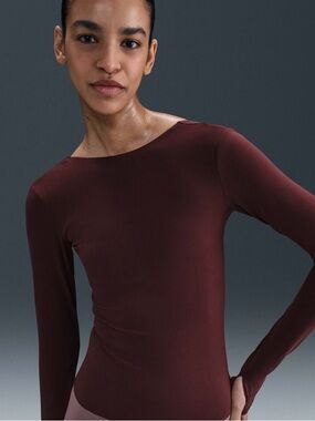 Nike Women's Long Sleeve Boatneck Top - Burgundy-A10